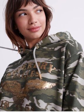 Superdry - Oversized Camo Hoodie with Gold Foil Graphic Eagle Emblem